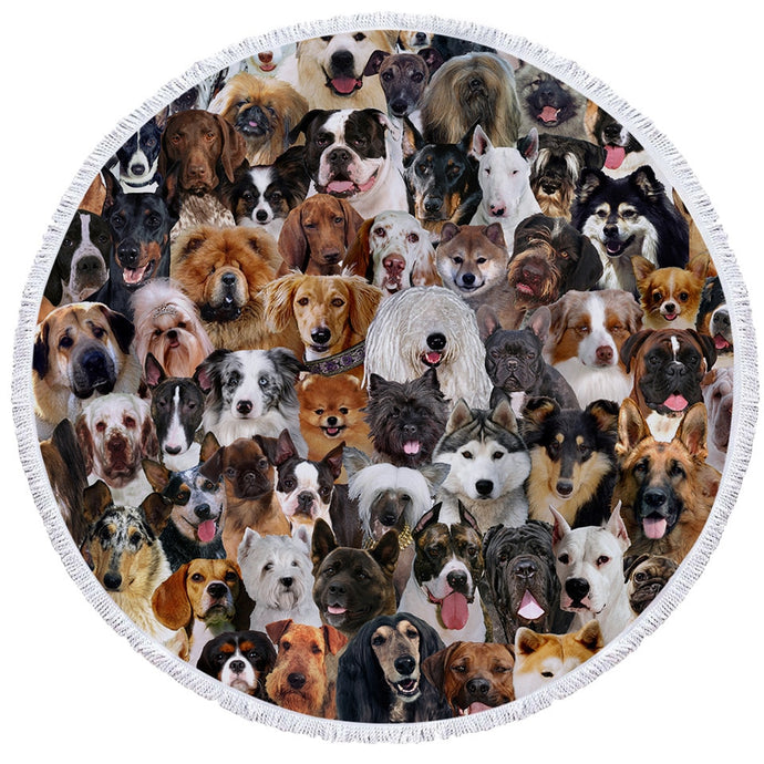 Cute Dog Faces Round Towel