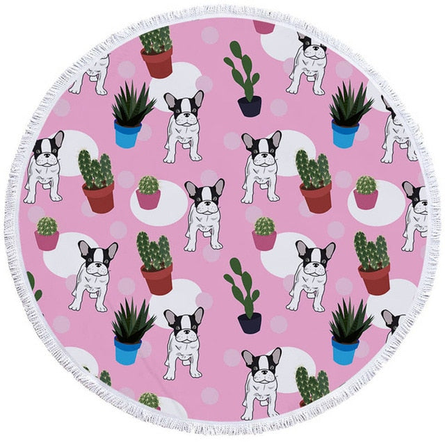 Dog and Cactus Round Towel