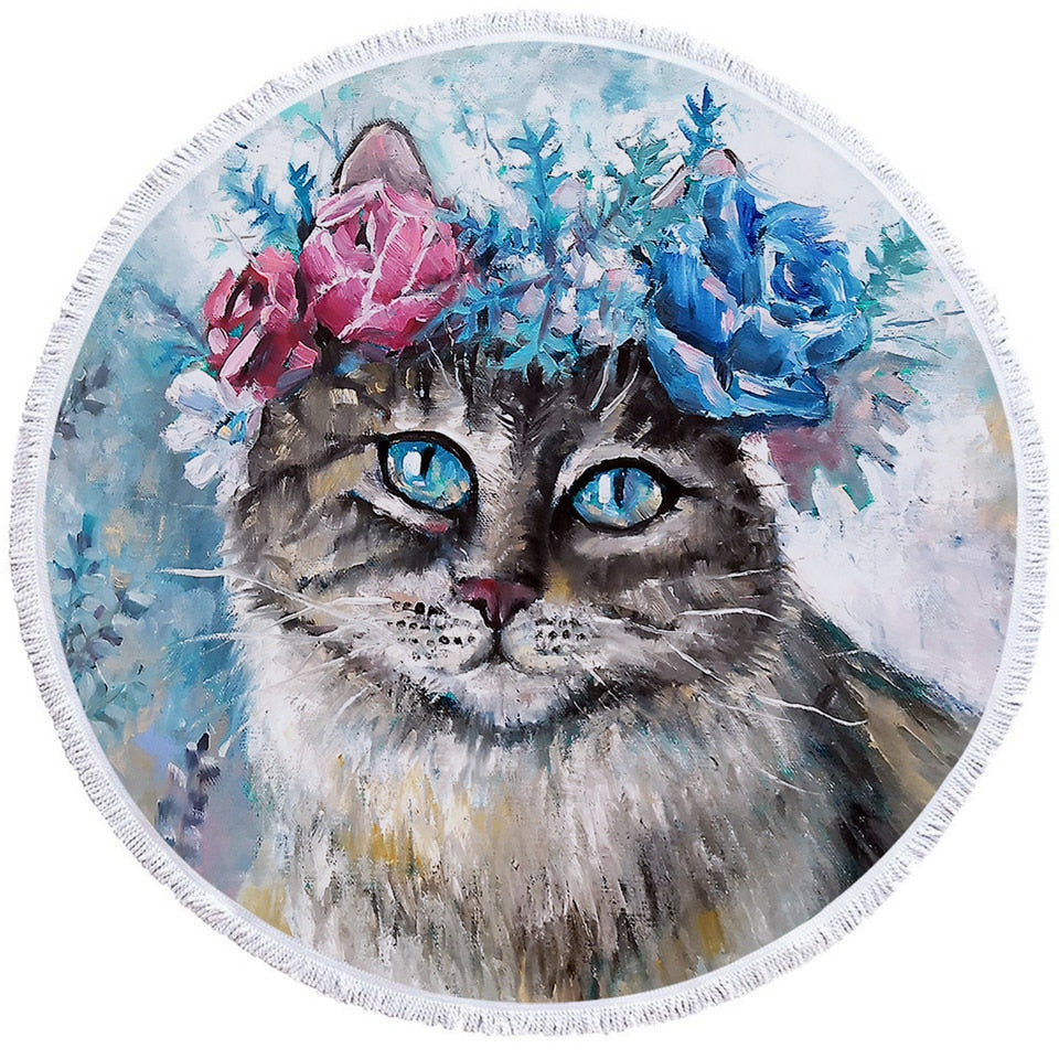 Cat in Oil Painting Round Towel