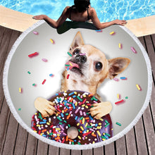 Chihuahua Donut Round Beach Towel