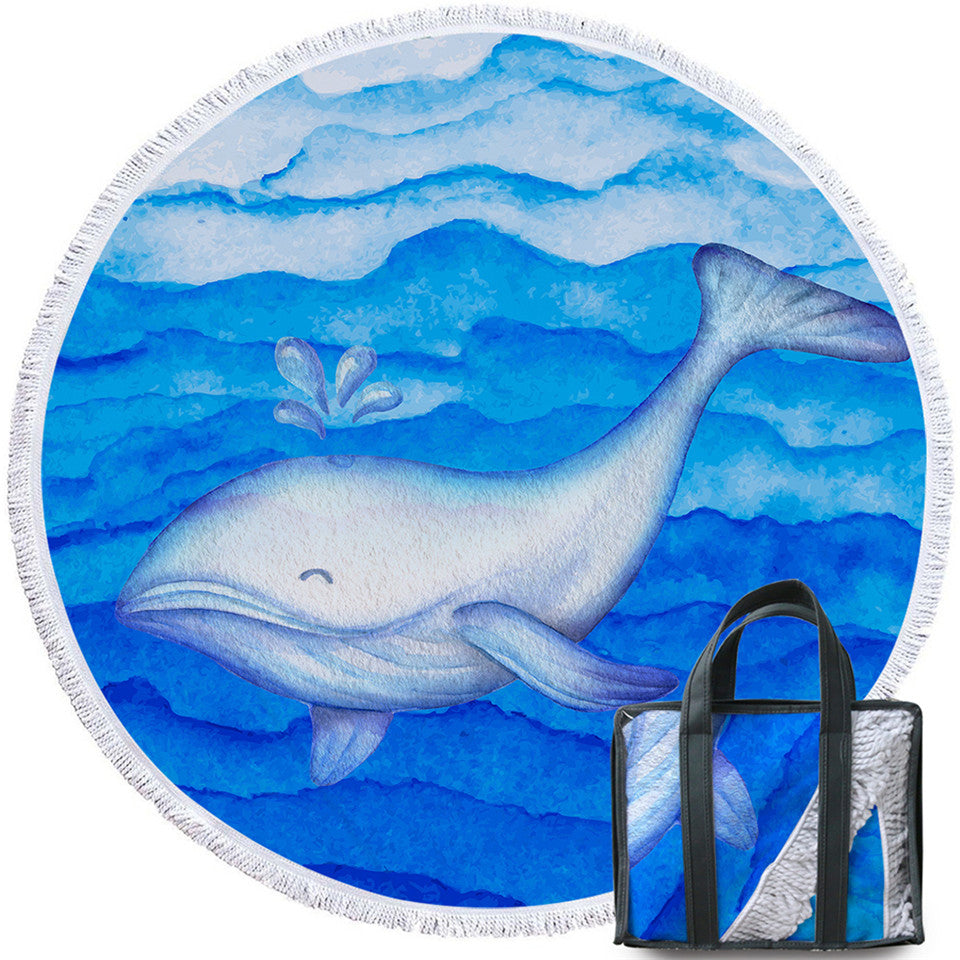Watercolor Whale Round Beach Towel